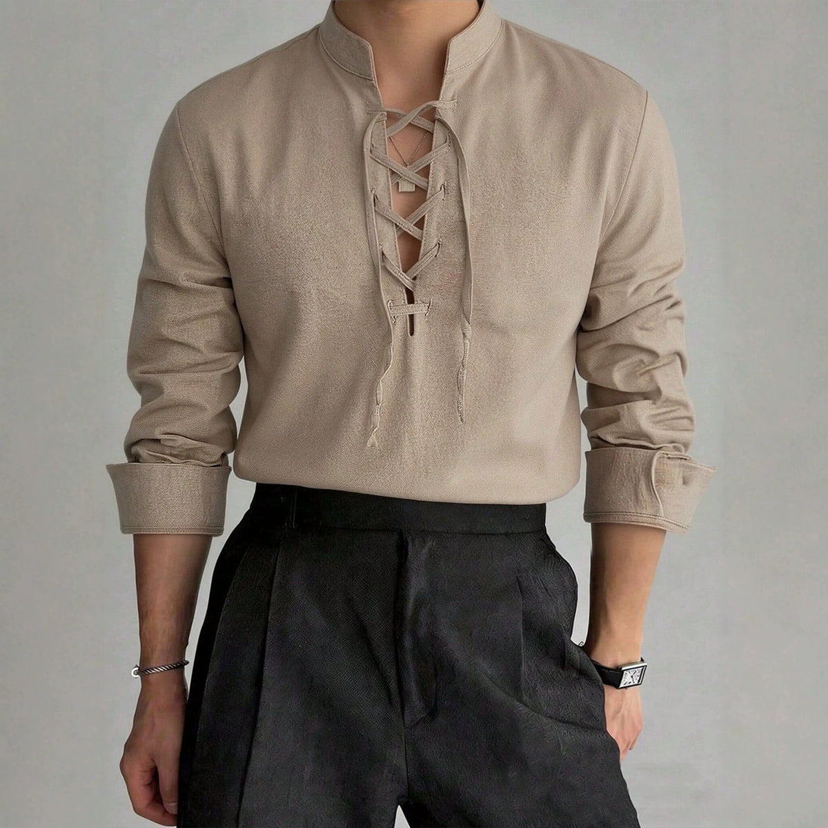 Herren Langarmshirt Stehkragen – Bild 6 | LuxeStyle
