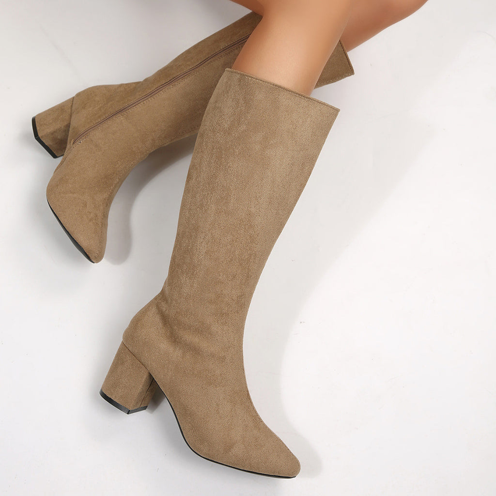 Overknee-Stiefel mit Chunky-Heel aus Wildleder
