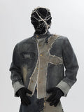 Vintage Patchwork Distressed Jeansjacke für Herren
