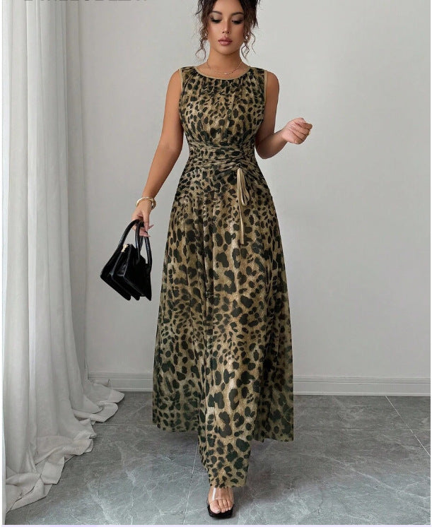 Leopard-Print-Langdress mit Puffrock und justierbarem Gürtel – Bild 8 | LuxeStyle