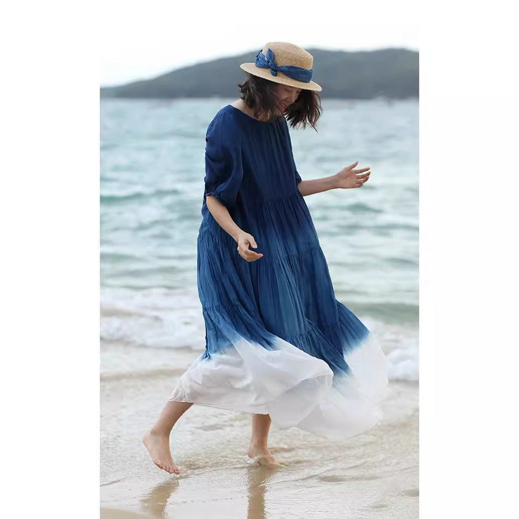 Ombre Baumwollkleid mit One-Shoulder-Design