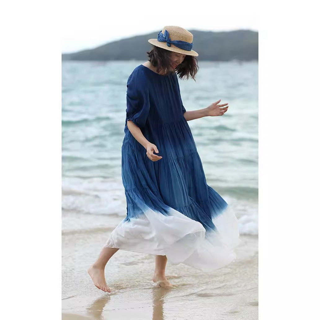 Ombre Baumwollkleid mit One-Shoulder-Design