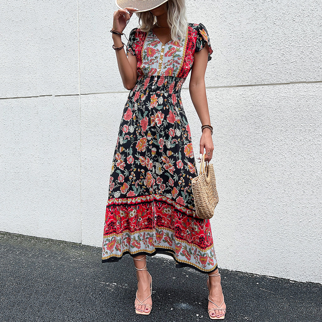 Midi-Kleid mit Blumenmuster und Schlitz
