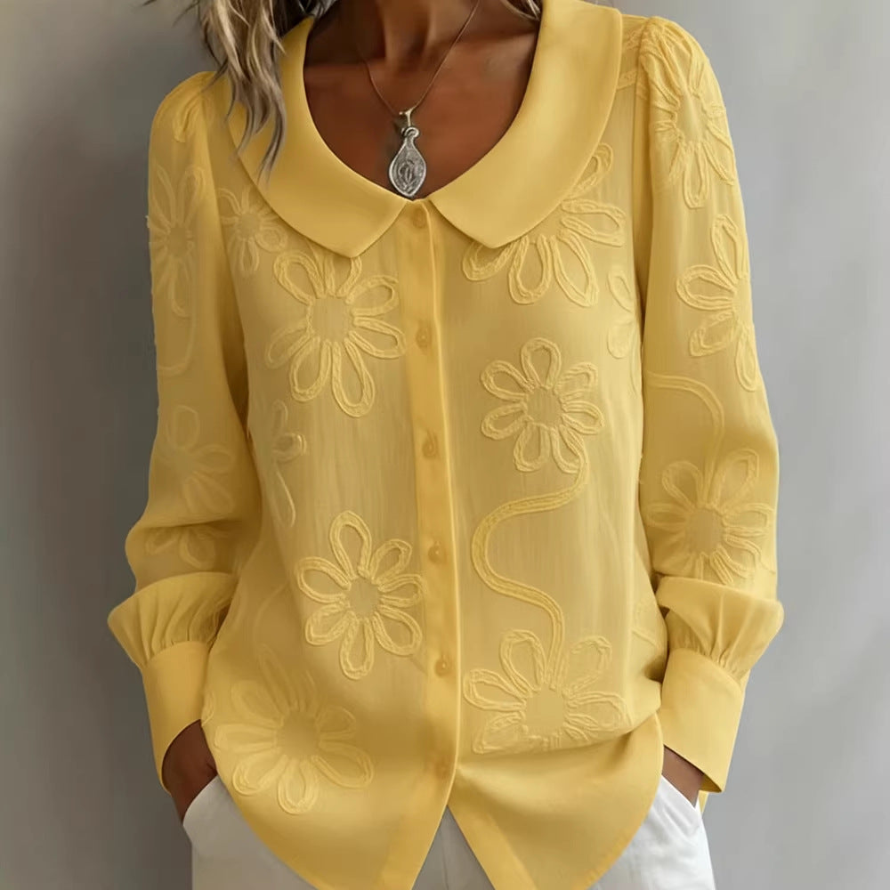 Damen-Langarmshirt mit Stickerei und Kragen – Bild 8 | LuxeStyle