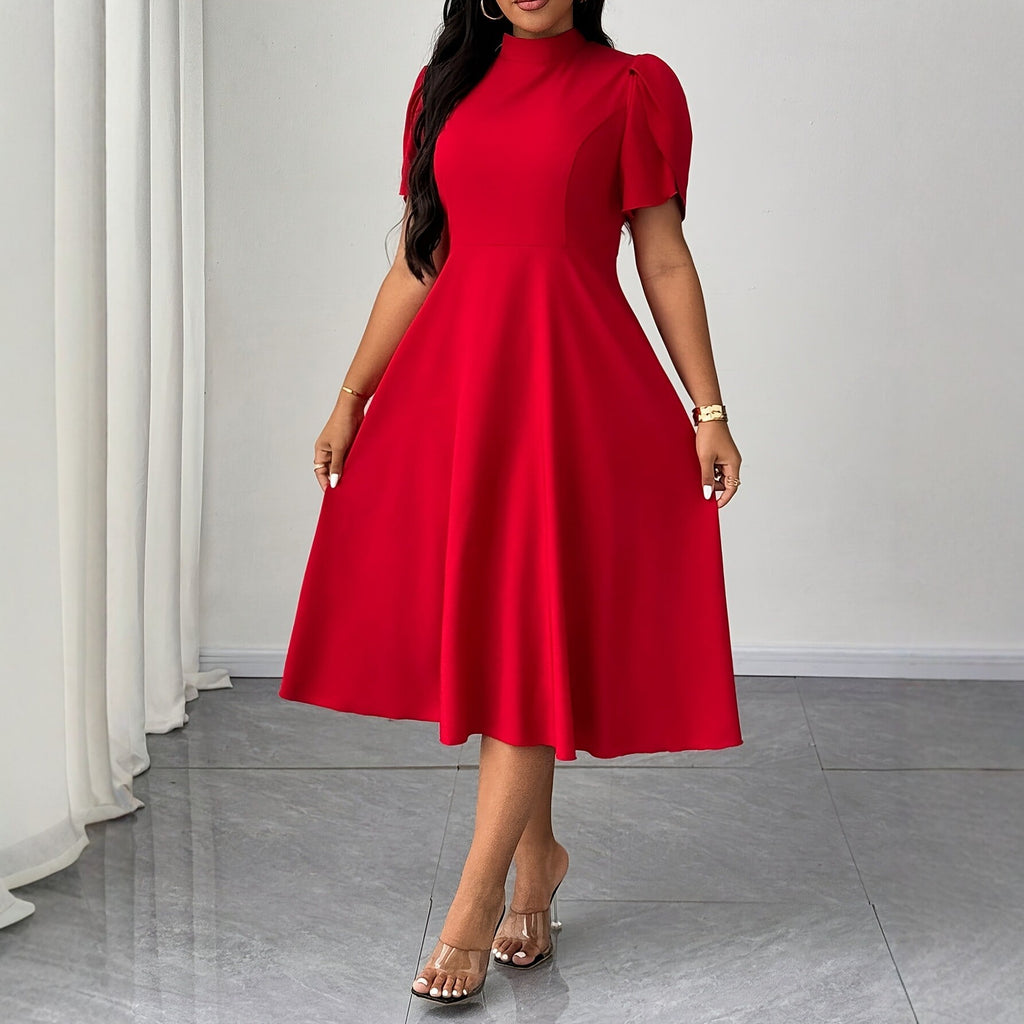 Knielanges A-Linien Kleid mit Halbhohem Kragen