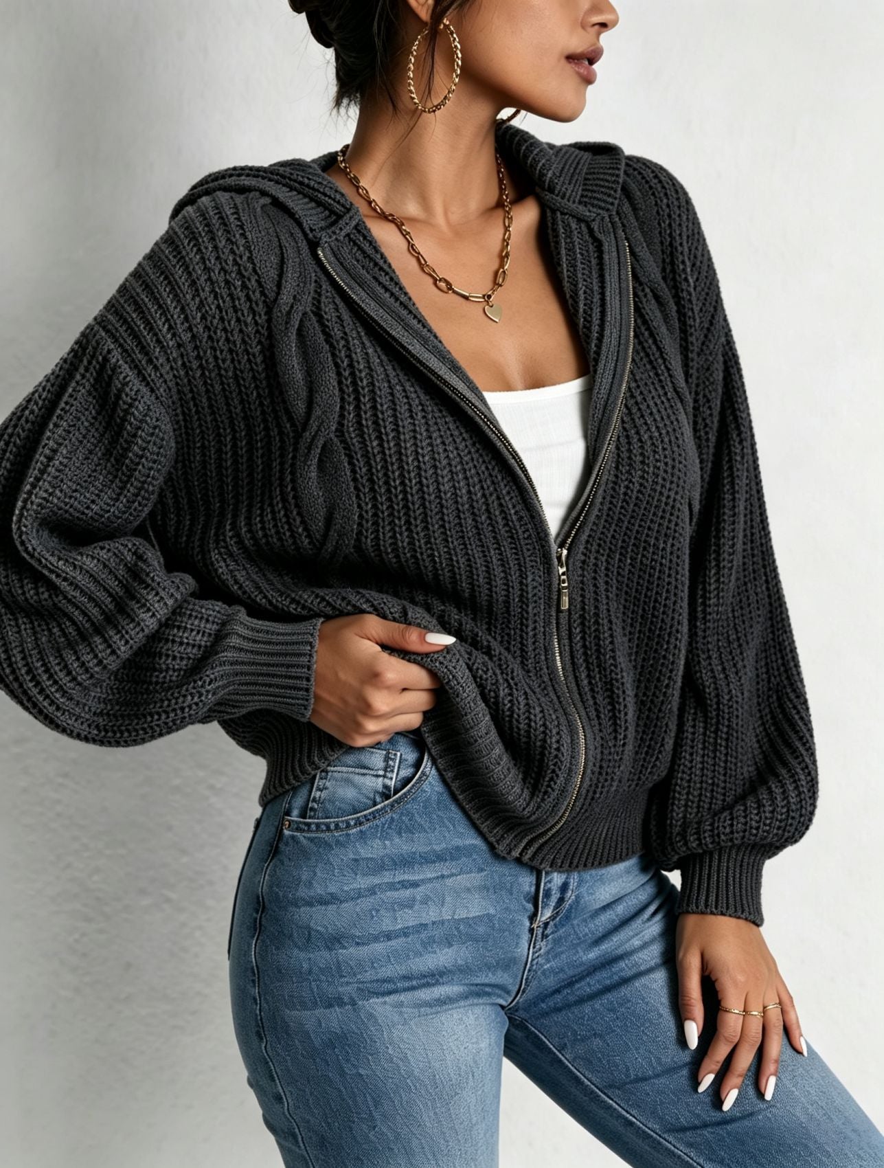 Hooded Cardigan aus Strick
