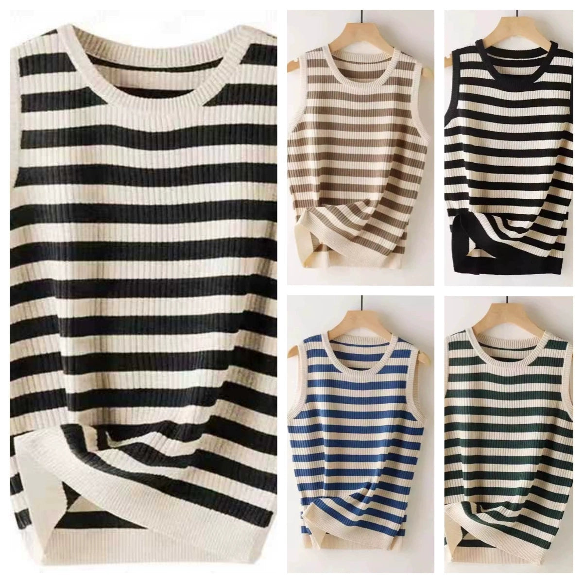 Gestreiftes Stricktop mit Rundhals