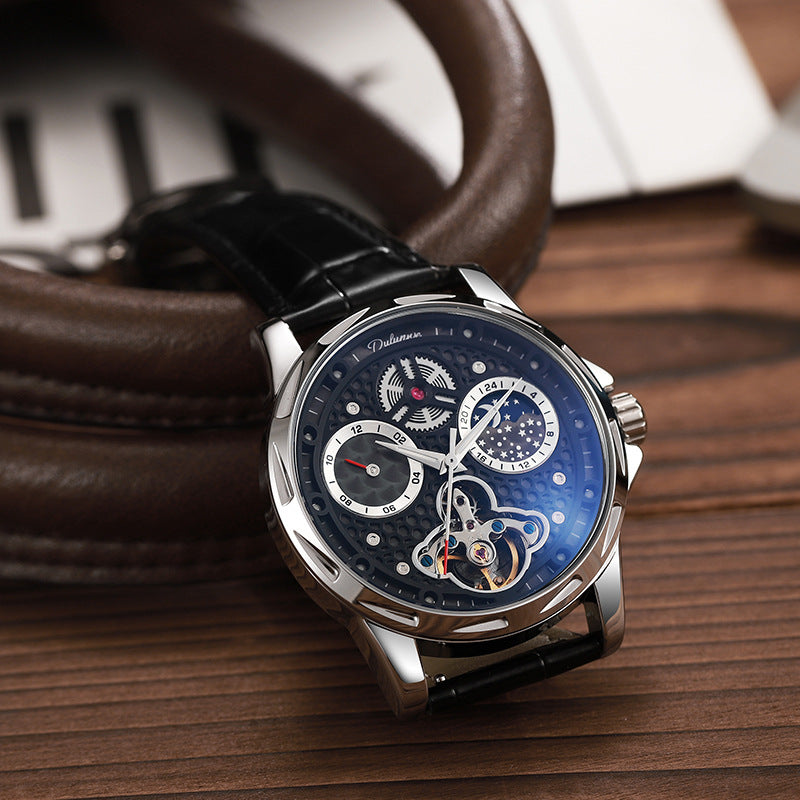 Wasserdicht Leuchtend Luxus-Trend Automatik Leder-Stahl-Armbanduhr