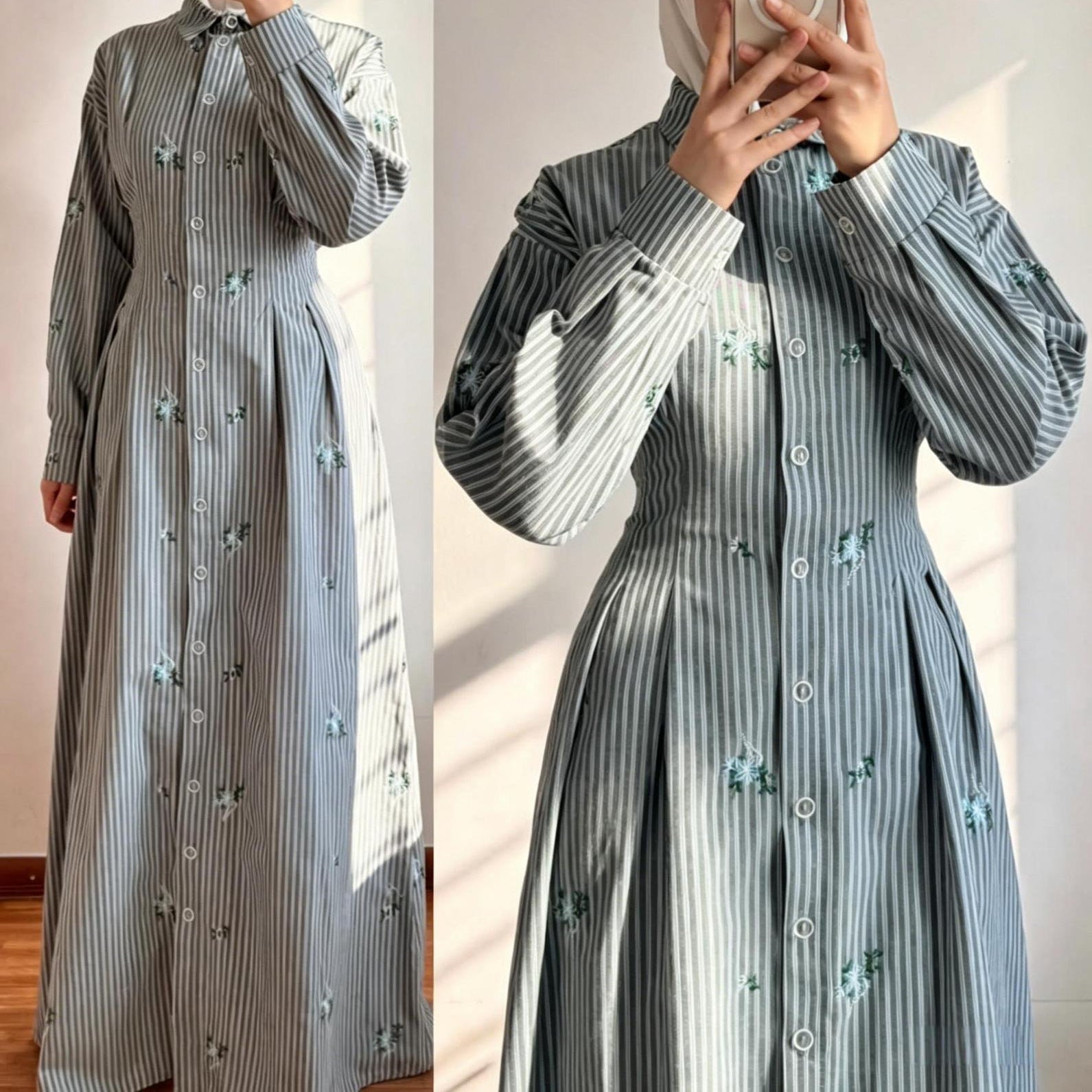 Gestreiftes Langarm-Hemdblusenkleid