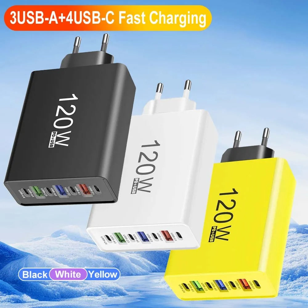 USB-C Ladegerät, 120W, Multi-Port, Schnellladefunktion
