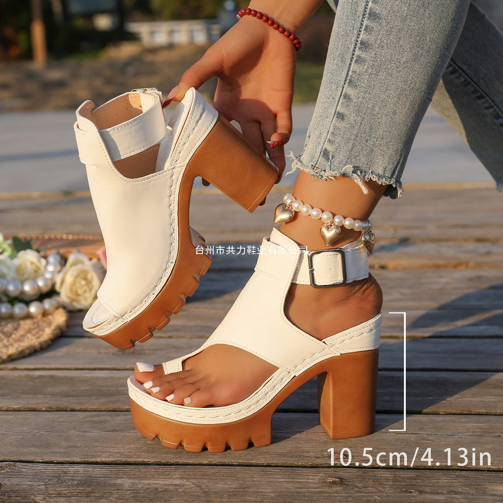 Peep-Toe Sandalen mit Chunky-Absatz