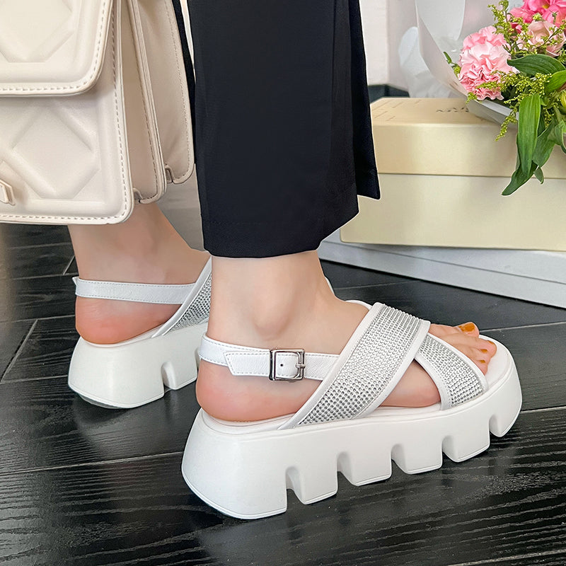 Damen Plateau-Sandalen mit Strass | LuxeStyle