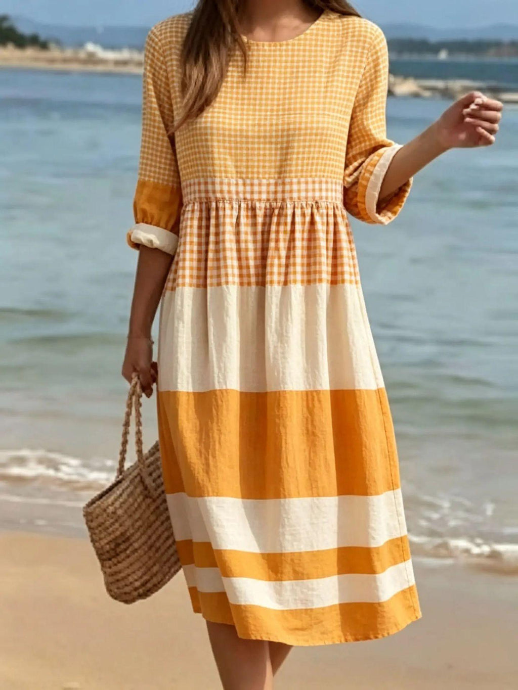 Damen Casual Baumwoll-Leinen Kleid