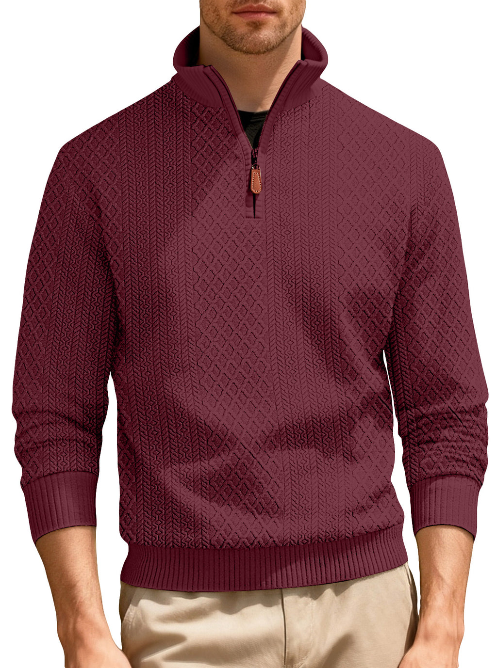 Männliches Sporttop mit Stehkragen, Reissverschluss, Langarm – Bild 6 | LuxeStyle