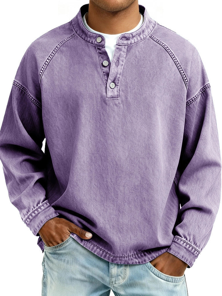 Herren-Langarm-Shirt Uni-Farben Casual-Shirt Vintage
