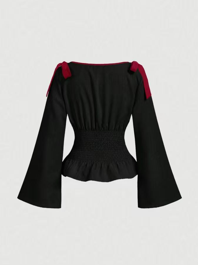 Peplum-Bluse mit Schleifen-Details · Trompetenärmel