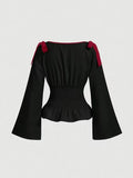 Peplum-Bluse mit Schleifen-Details · Trompetenärmel
