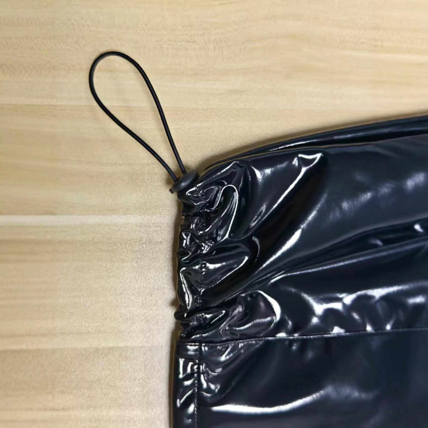 PU Faux Leder Hoodie mit Stehkragen – Ansicht 2