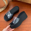 Schweizer Damen-Sandalen mit klarem Riemen und dicker Keilabsatz