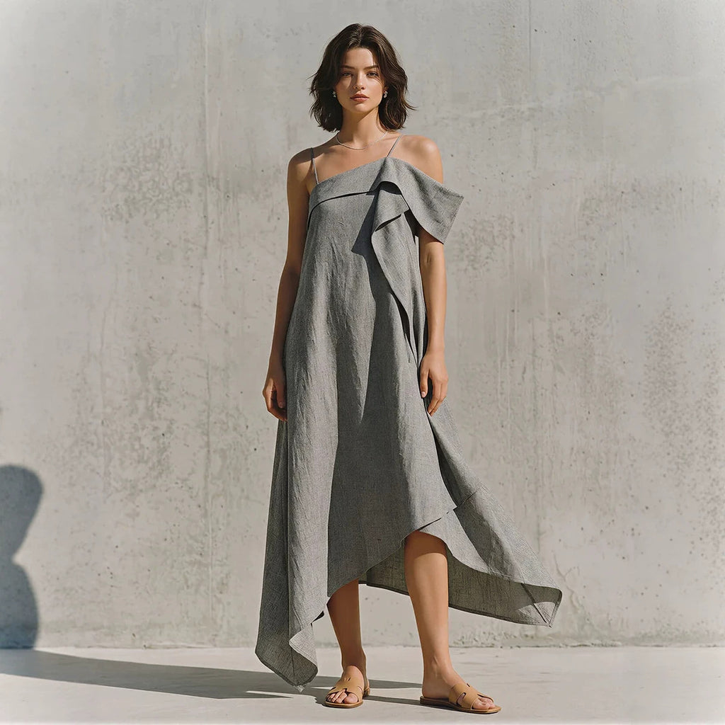 Asymmetrisches Off-Shoulder Kleid mit unregelmässigem Saum – Bild 2 | LuxeStyle
