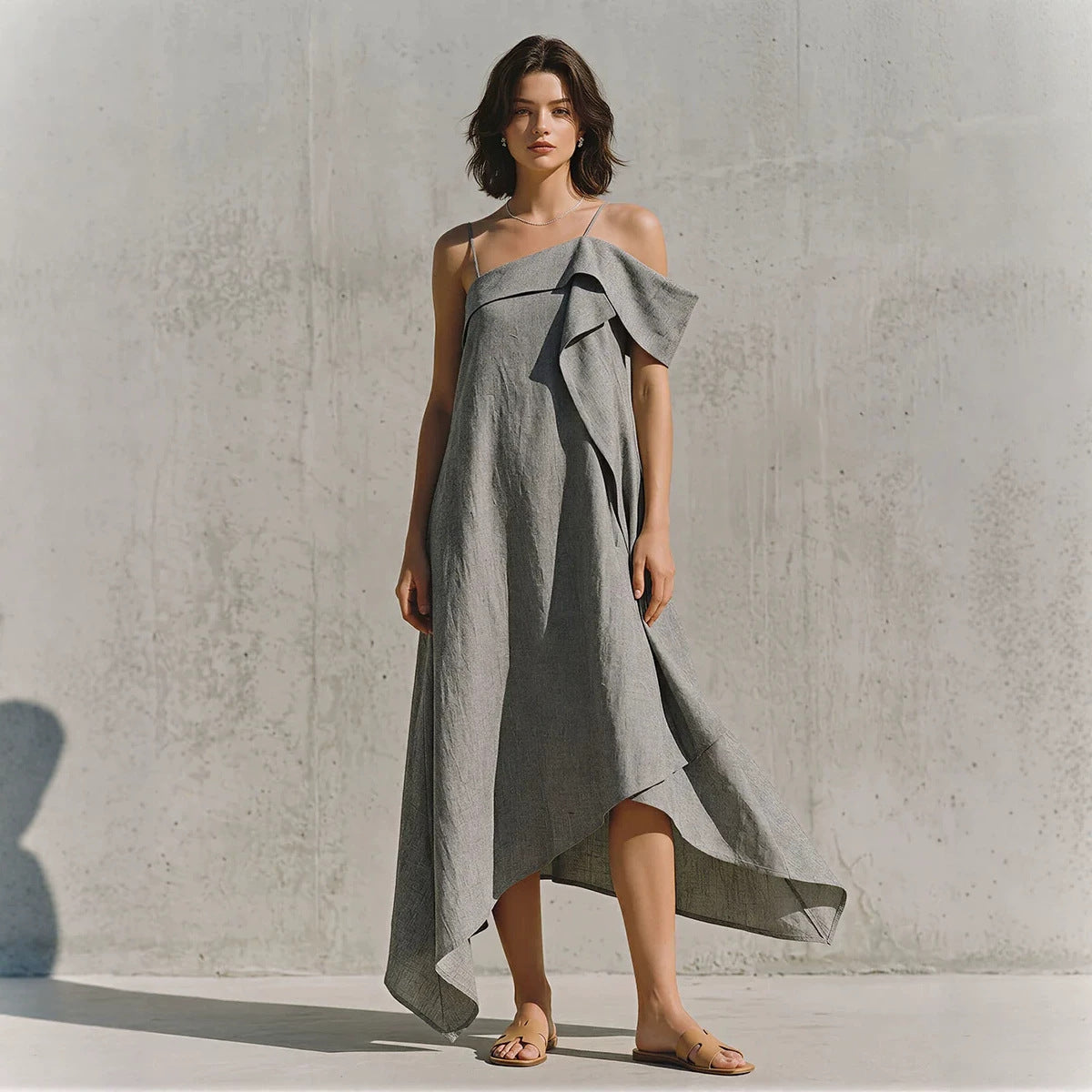 Asymmetrisches Off-Shoulder Kleid mit unregelmässigem Saum – Bild 2 | LuxeStyle