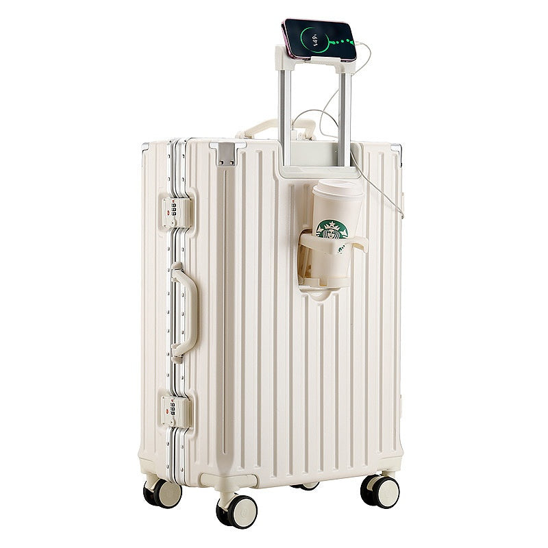 Reisekoffer mit Aluminiumrahmen und Becherhalter