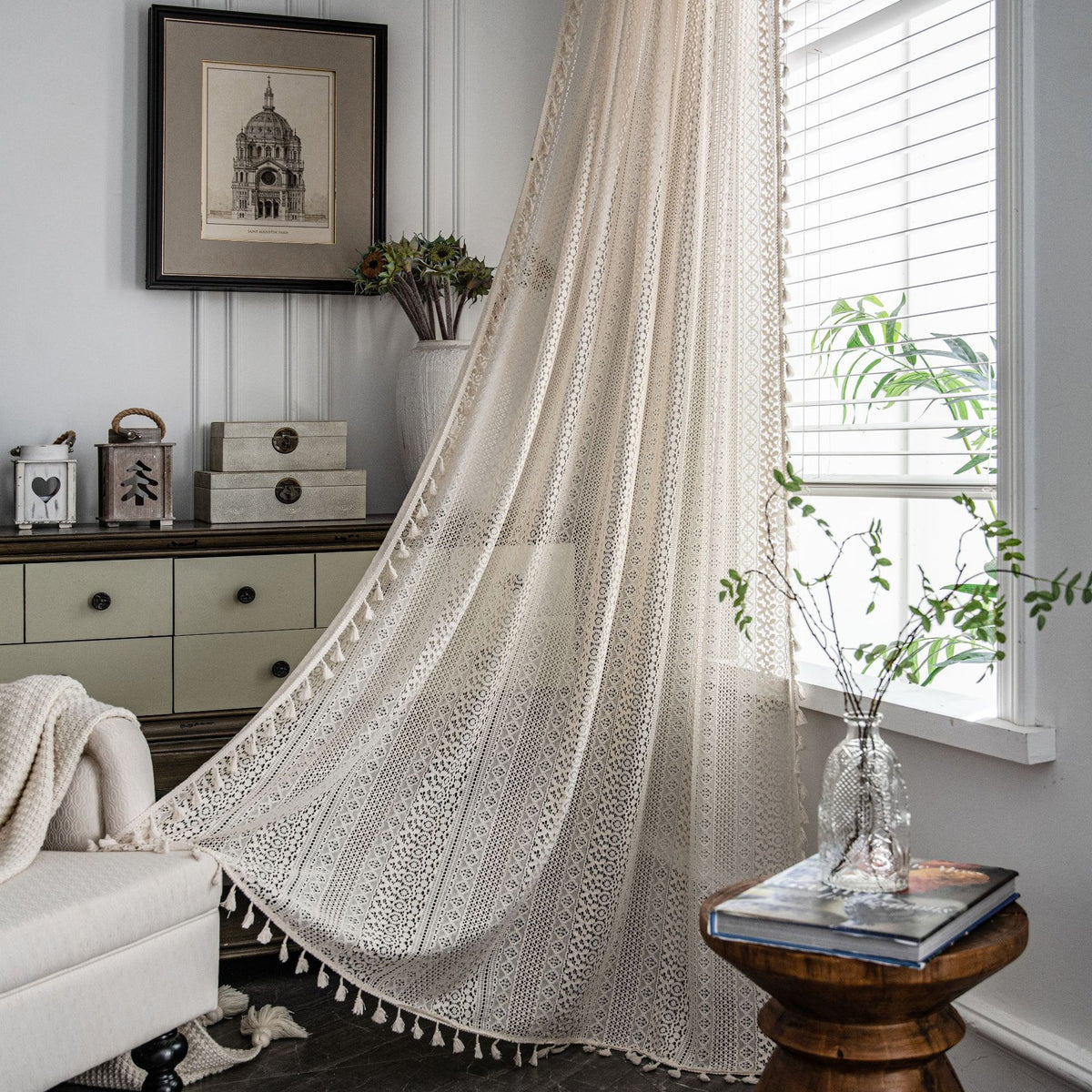 Transparenter Häkelvorhang Landhausstil | LuxeStyle