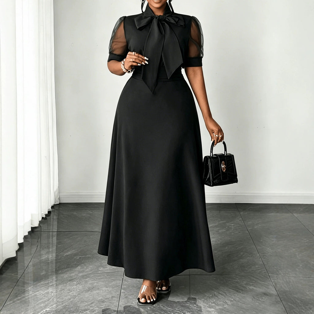 Midikleid mit Mesh und Schleifendetail