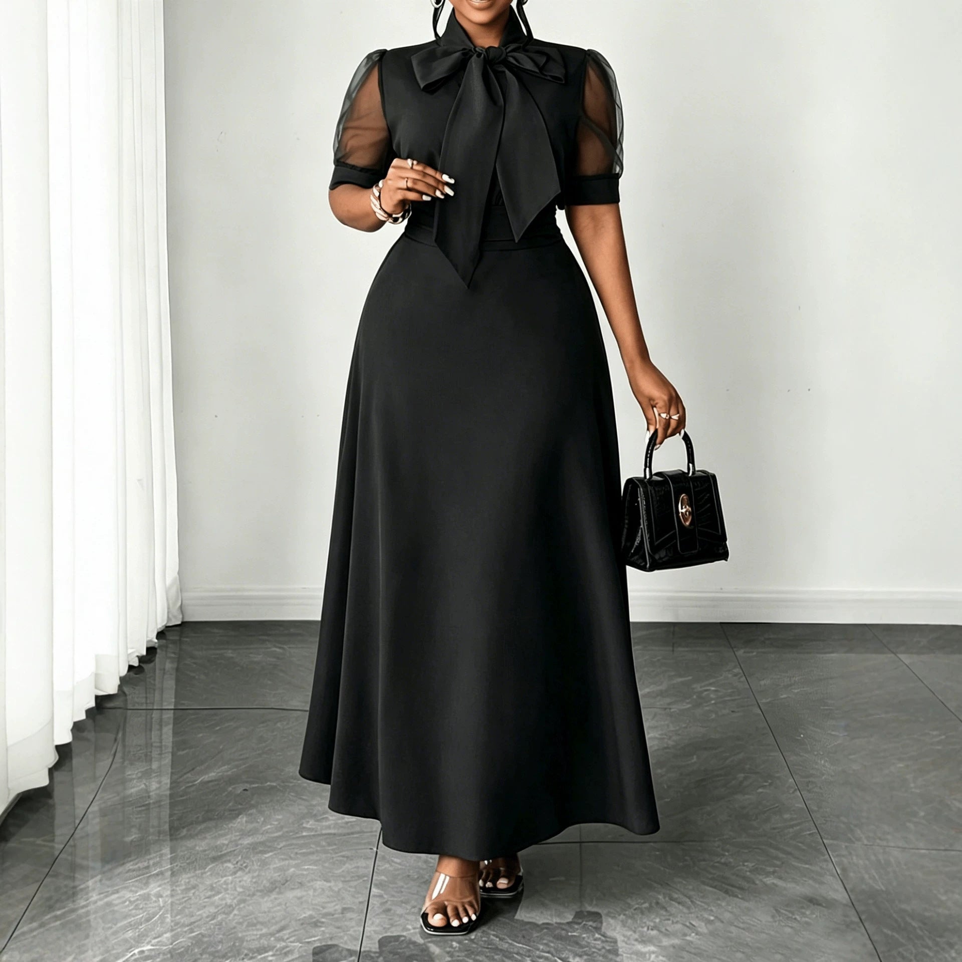 Midikleid mit Mesh und Schleifendetail
