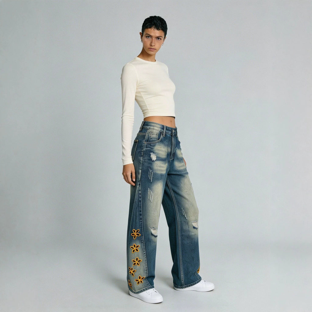 Retro Distressed Damen Jeans