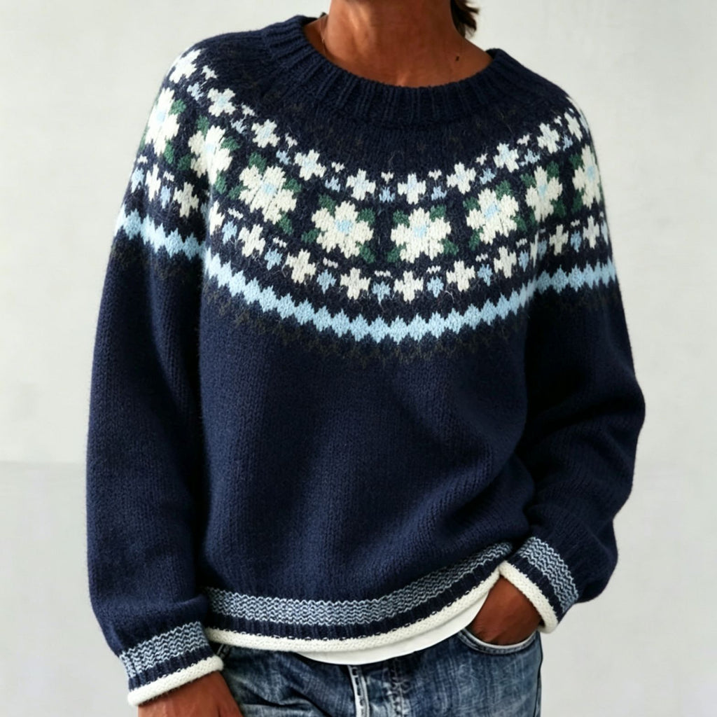 Rundhals-Pullover mit Farbblock-Design