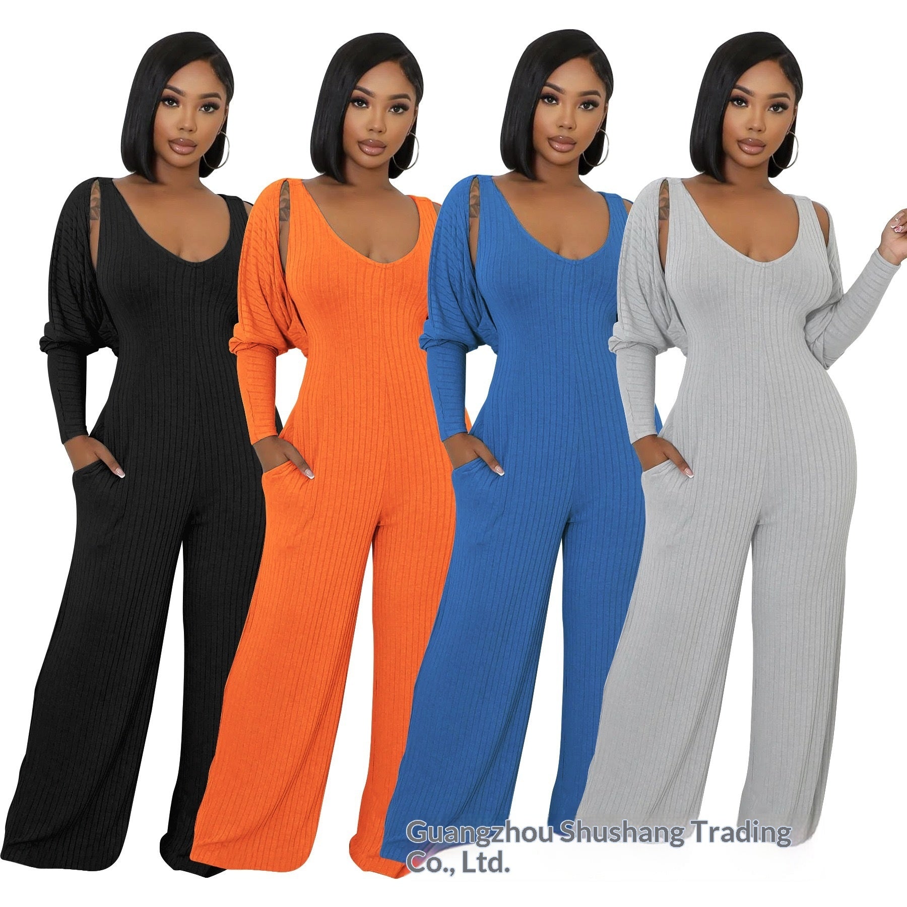 Gerippter Langarm-Jumpsuit für Damen