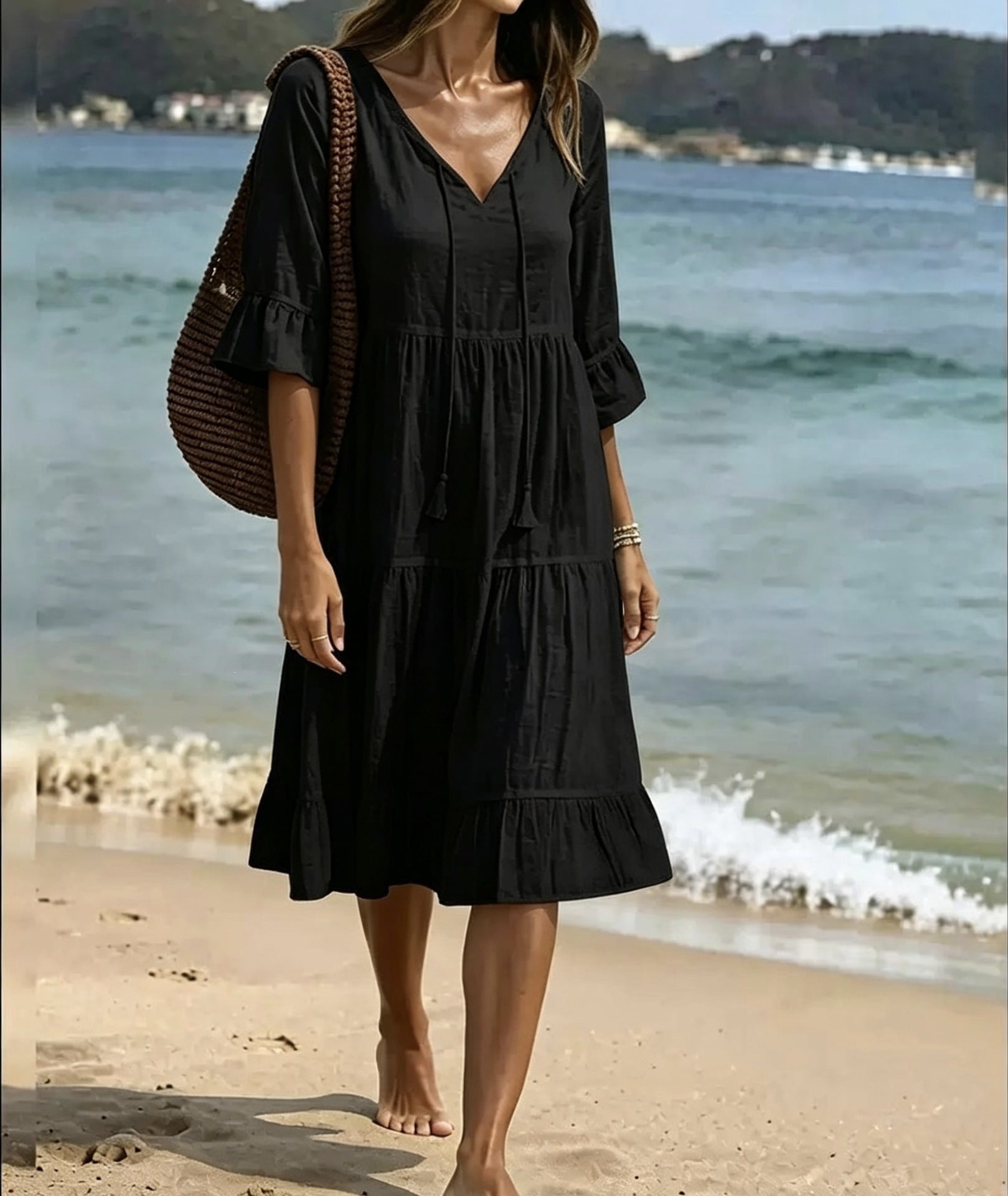 Strandkleid «Maré» · Boho-Midi mit Volants & Quasten