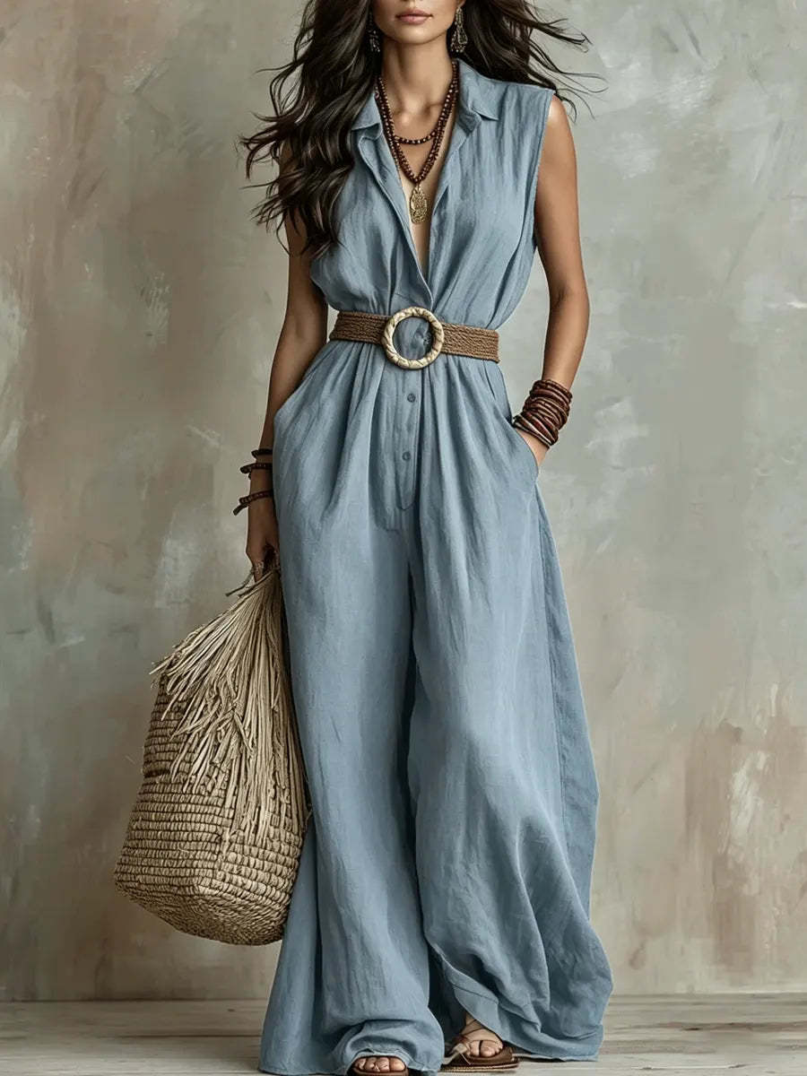 Eleganter ärmelloser Jumpsuit mit V-Ausschnitt