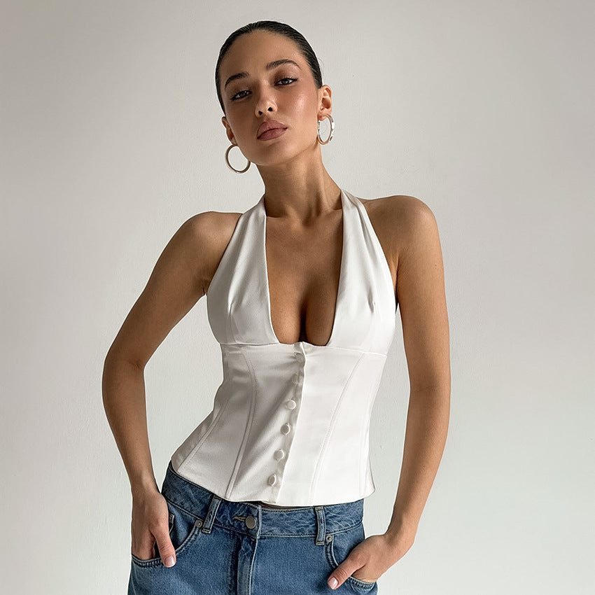 Sexy Deep-V Halter Top mit Taillenschnürung