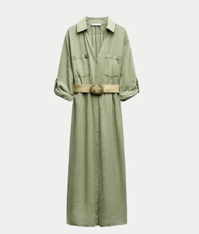 V-Ausschnitt Kleid mit Bastgürtel