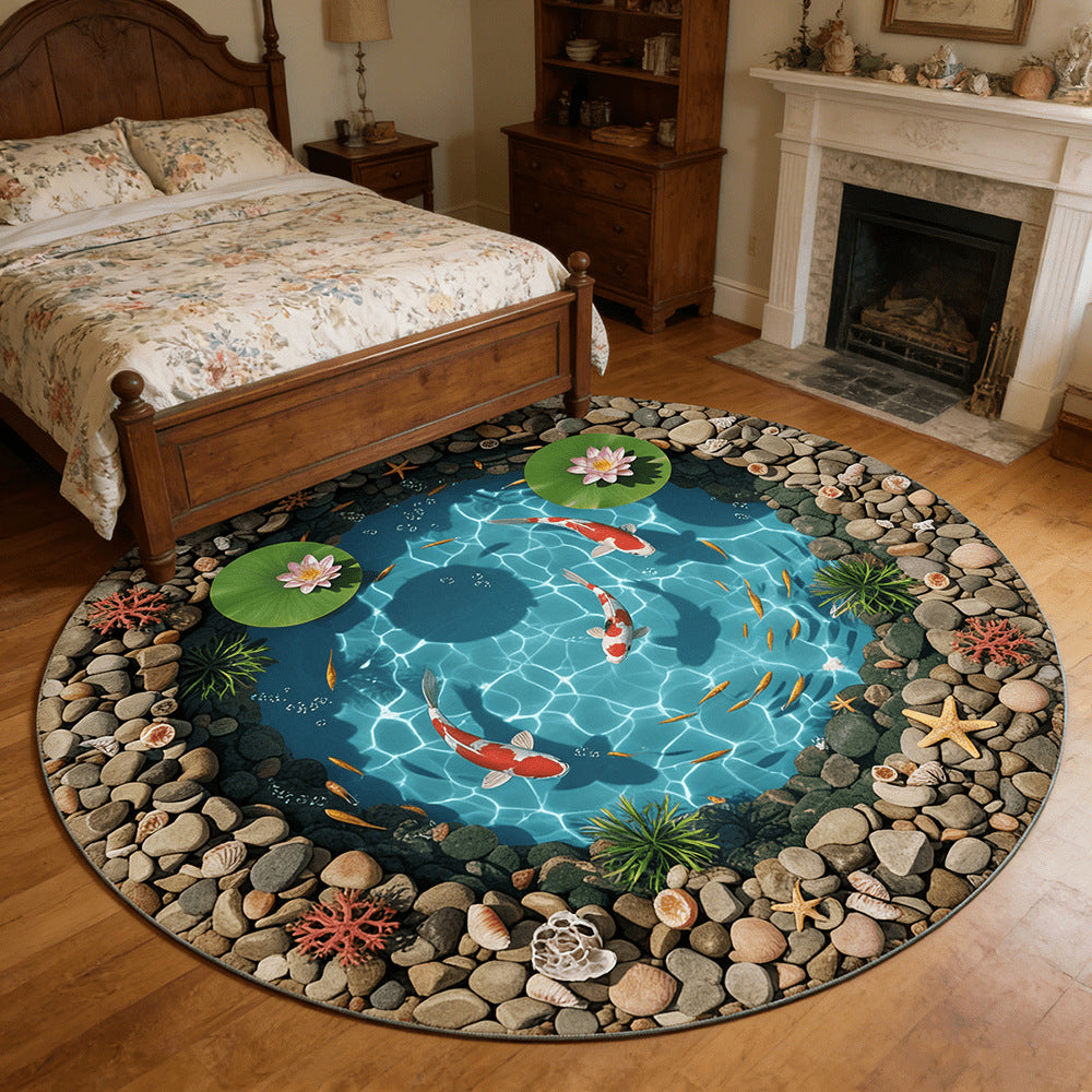 Runder Badevorleger mit Lotus-Teich & Koi-Design