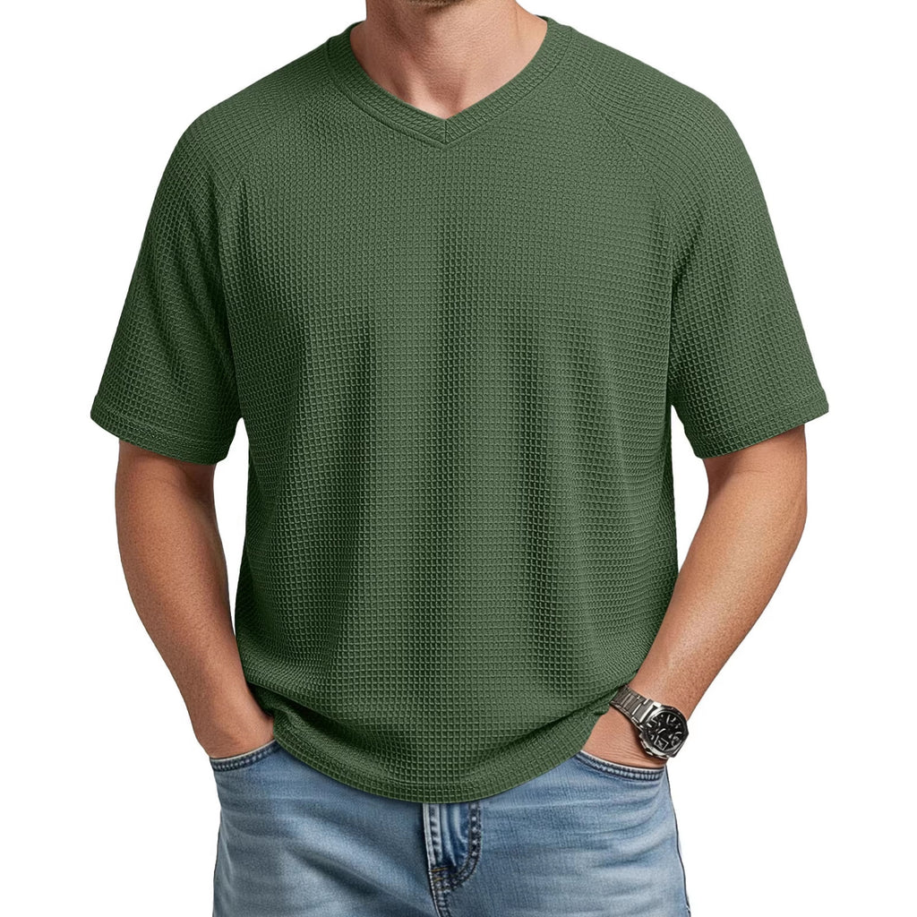 Herren V-Ausschnitt Raglan Waffelstrick T-Shirt