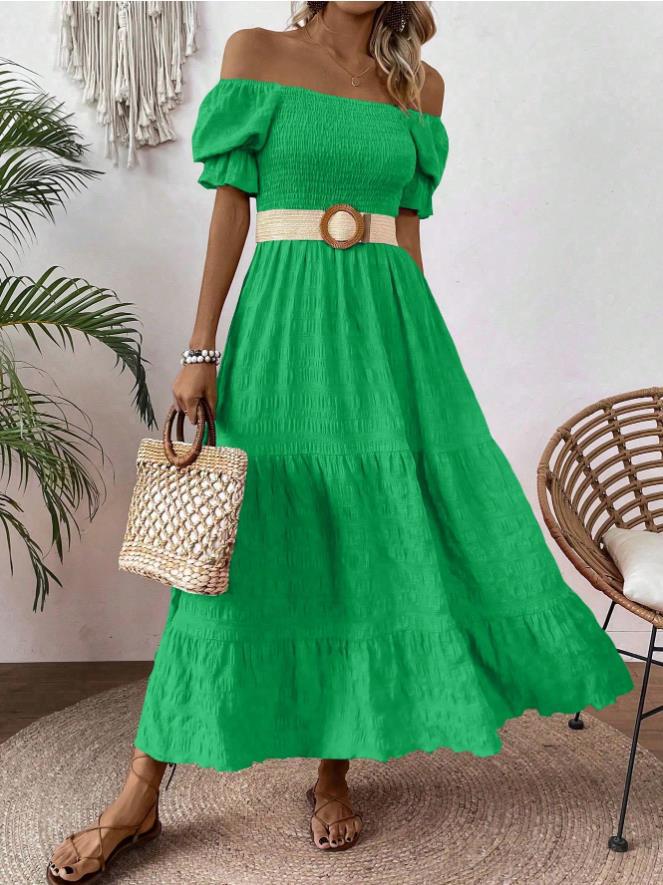 Quadratische Ausschnitt Taille-geknöpft Elegante Kurzarm-Dress – Bild 4 | LuxeStyle