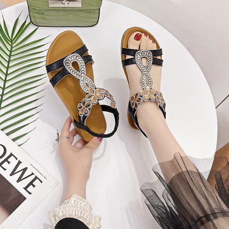 Flache Sandalen mit Strass für Damen – Bild 2 | LuxeStyle