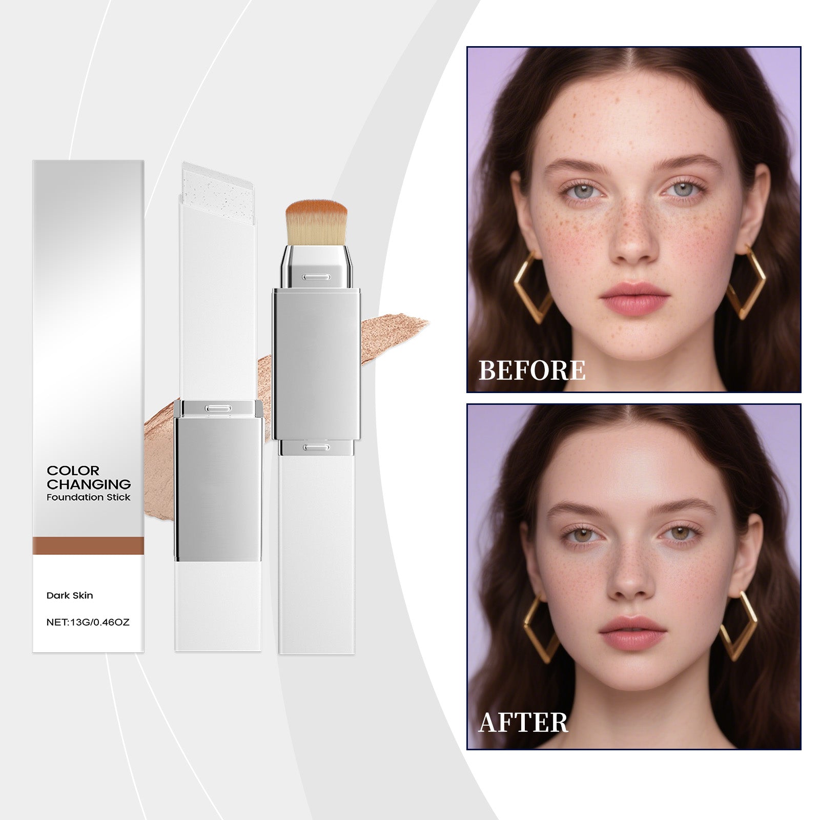 2-in-1 Farbwechselnde Foundation-Stick für dunkle Hauttöne