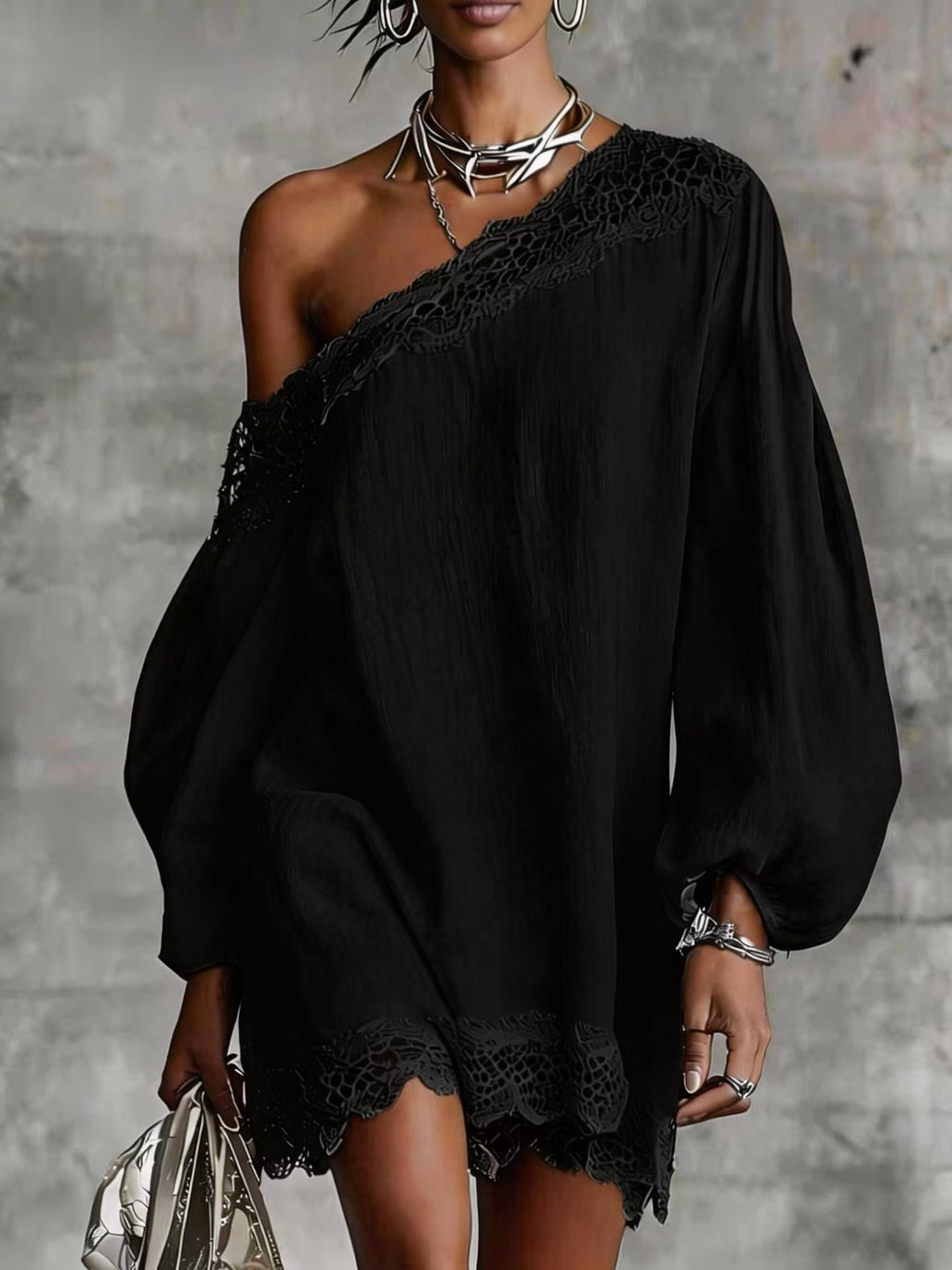 Off-Shoulder Longsleeve mit Spitze