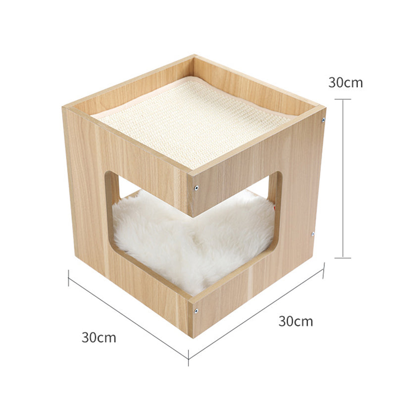 Doppellagiges Katzenbett aus Massivholz mit Sisal