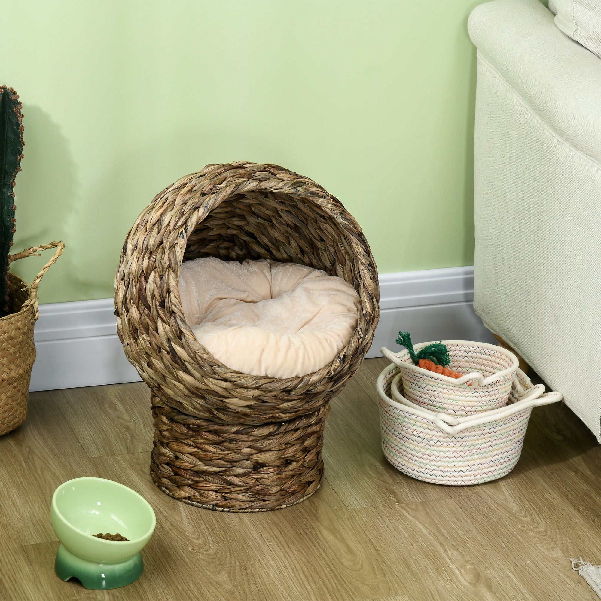 Handgewebtes Katzenbett mit weichem Kissen | Eierstuhl-Form