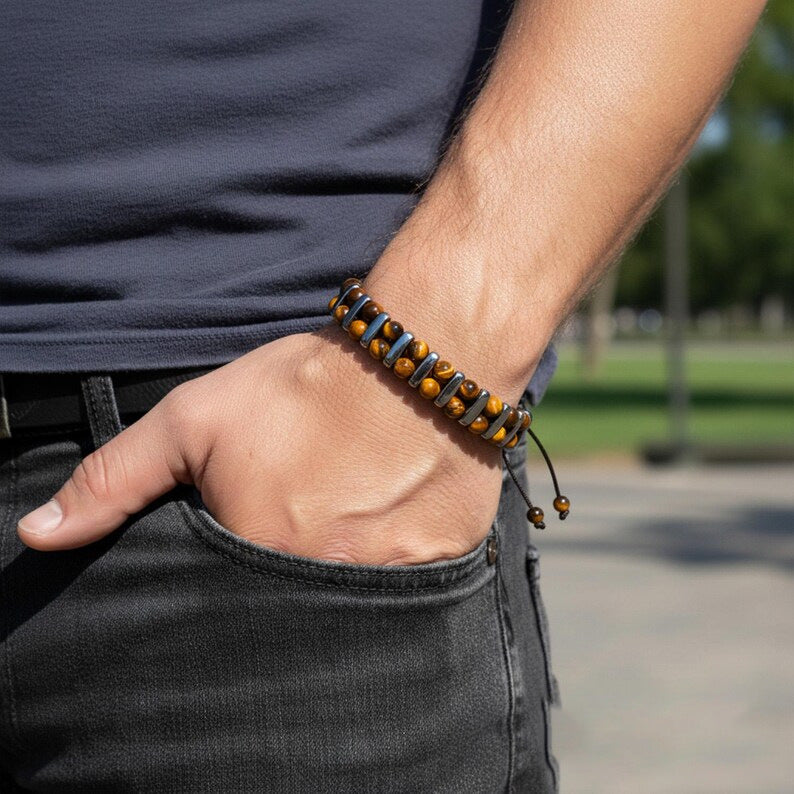 Tigerauge-Armband «Savana» – Naturstein doppelreihig