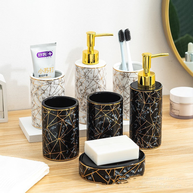 Keramik Bad-Set: Lotion, Zahnbürstenhalter, Becher – Bild 4 | LuxeStyle