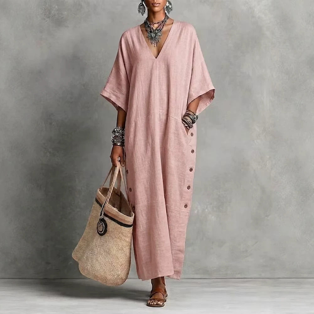 Loose-fit Leinenkleid mit Knopfdetails – Bild 5 | LuxeStyle
