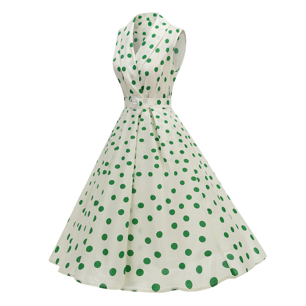 Aprikosenkleid mit Polka-Dots und Taillengürtel – Bild 6 | LuxeStyle