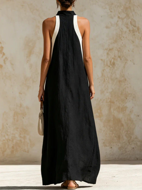 Ärmelloses Leinenkleid mit Rundhals