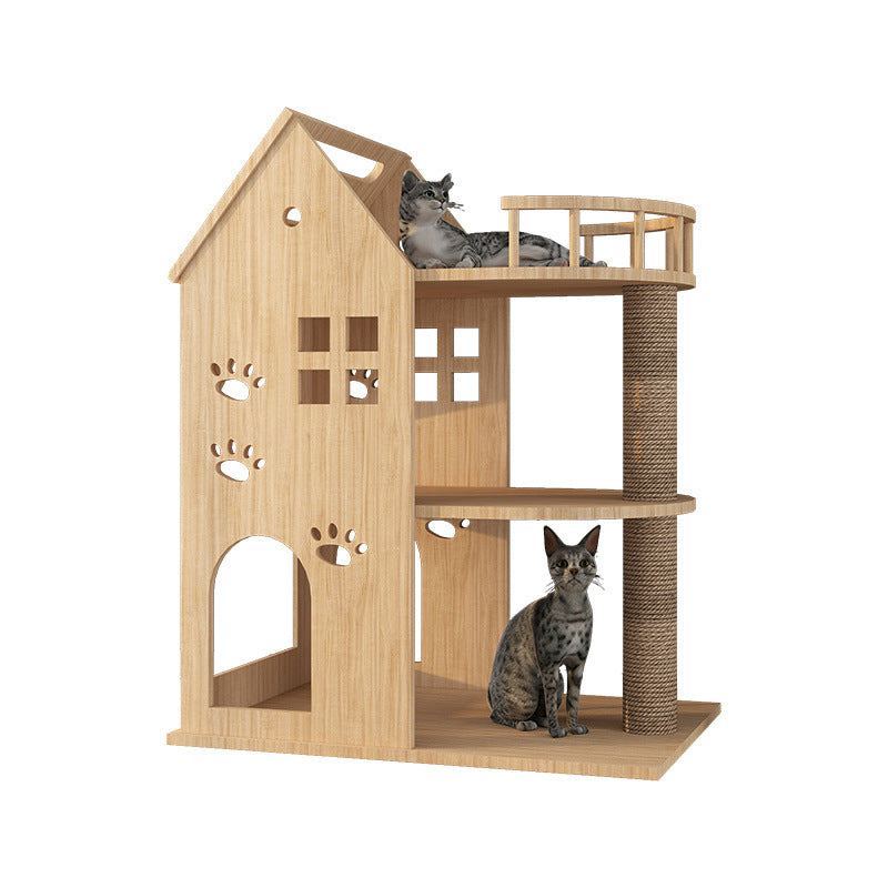 Holz-Katzenbaum mit integriertem Katzenbett